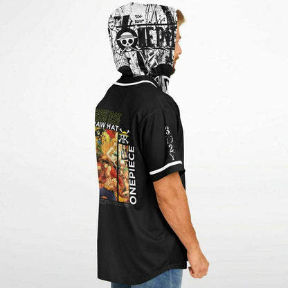 Black One Piece Rave Hooded Baseball Jersey