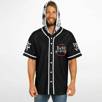 Black Demon Slayer Rave Hooded Baseball Jersey