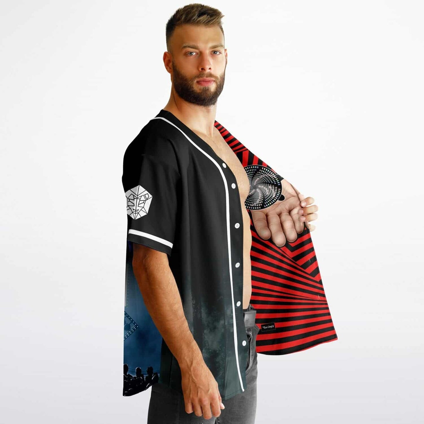 Red Hypnotic Spiral Op-Art Reversible Baseball Jersey