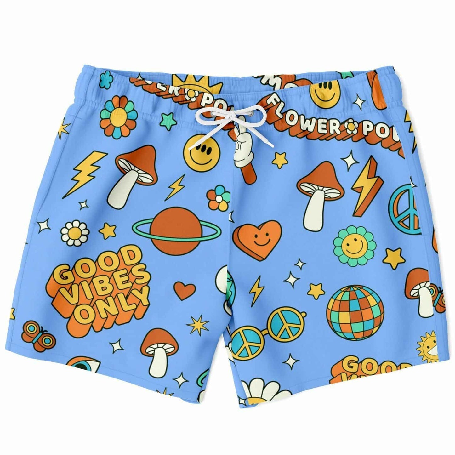 Cornflower Blue Retro Groovy Rave Swim Trunks