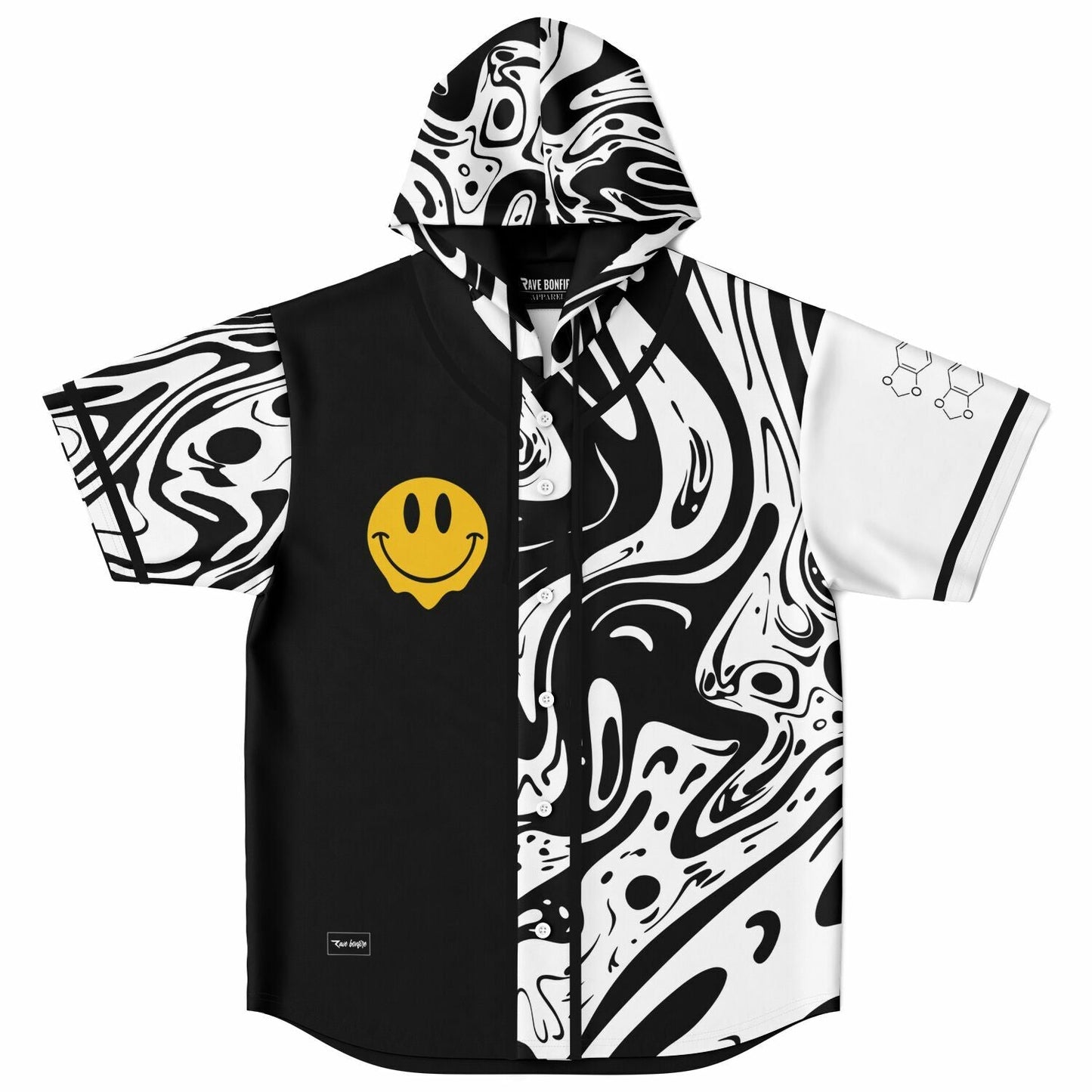 Black White Rave Hooded Baseball Jersey