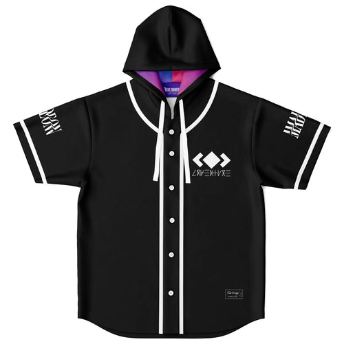 Black Realistic Flames Rave Hooded Baseball Jersey