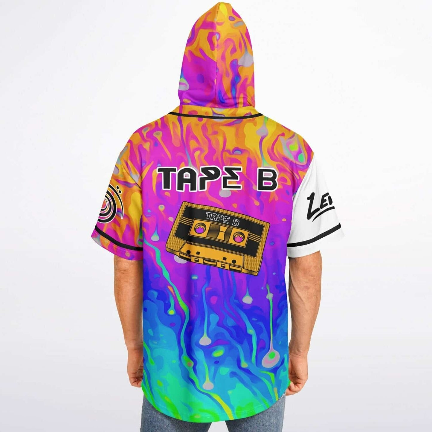 Tape B Half White Melting Rave Hooded Baseball Jersey