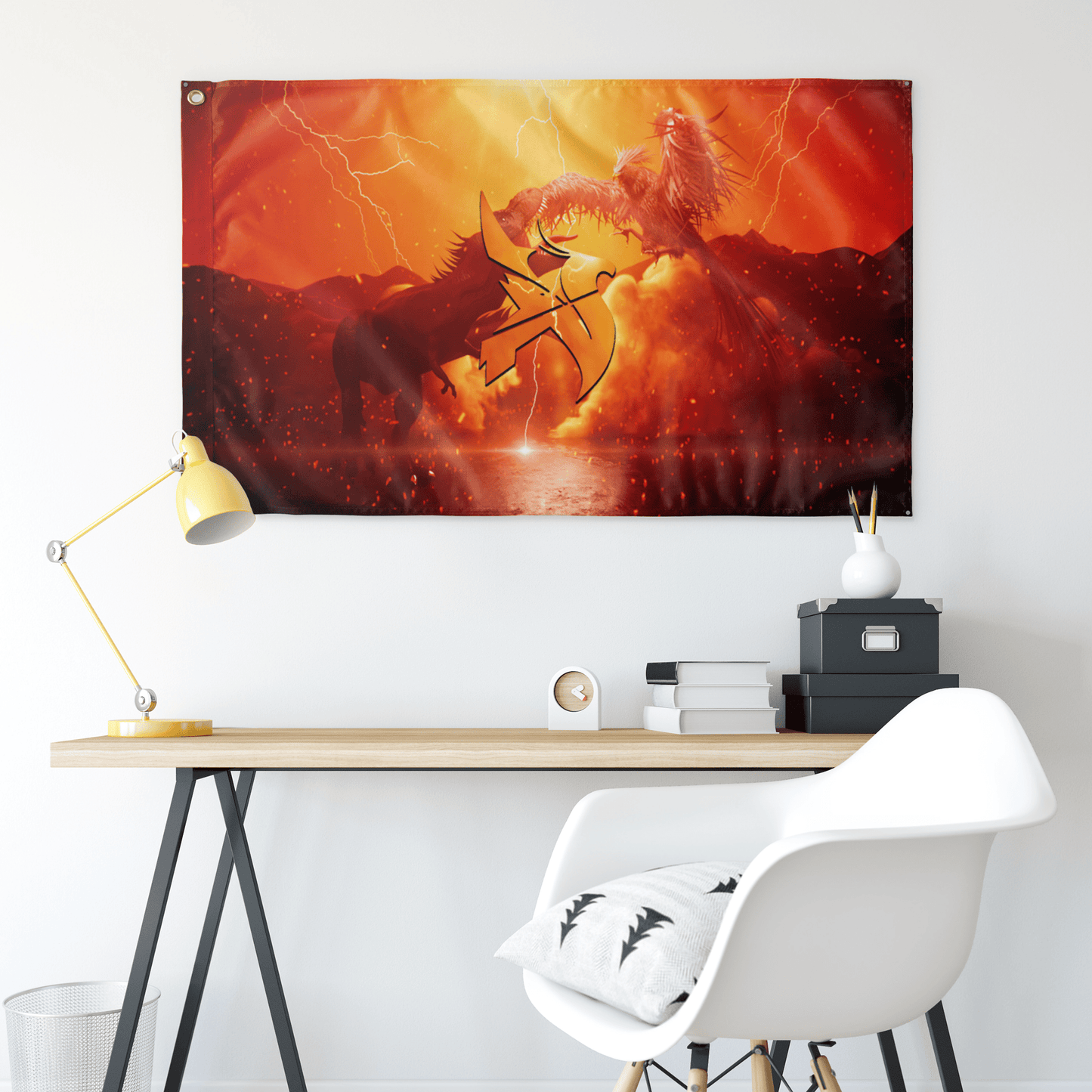 Fiery Orange Epic Fantasy Rave Flag