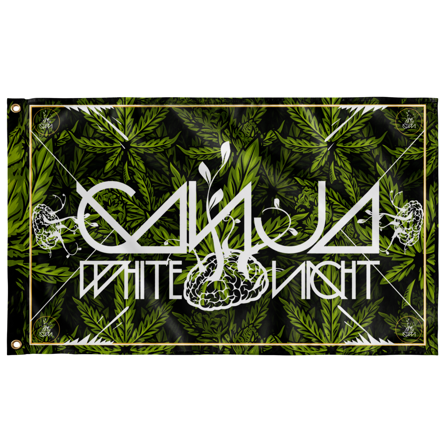 Ganja White Night Dark Green Cannabis Rave Flag