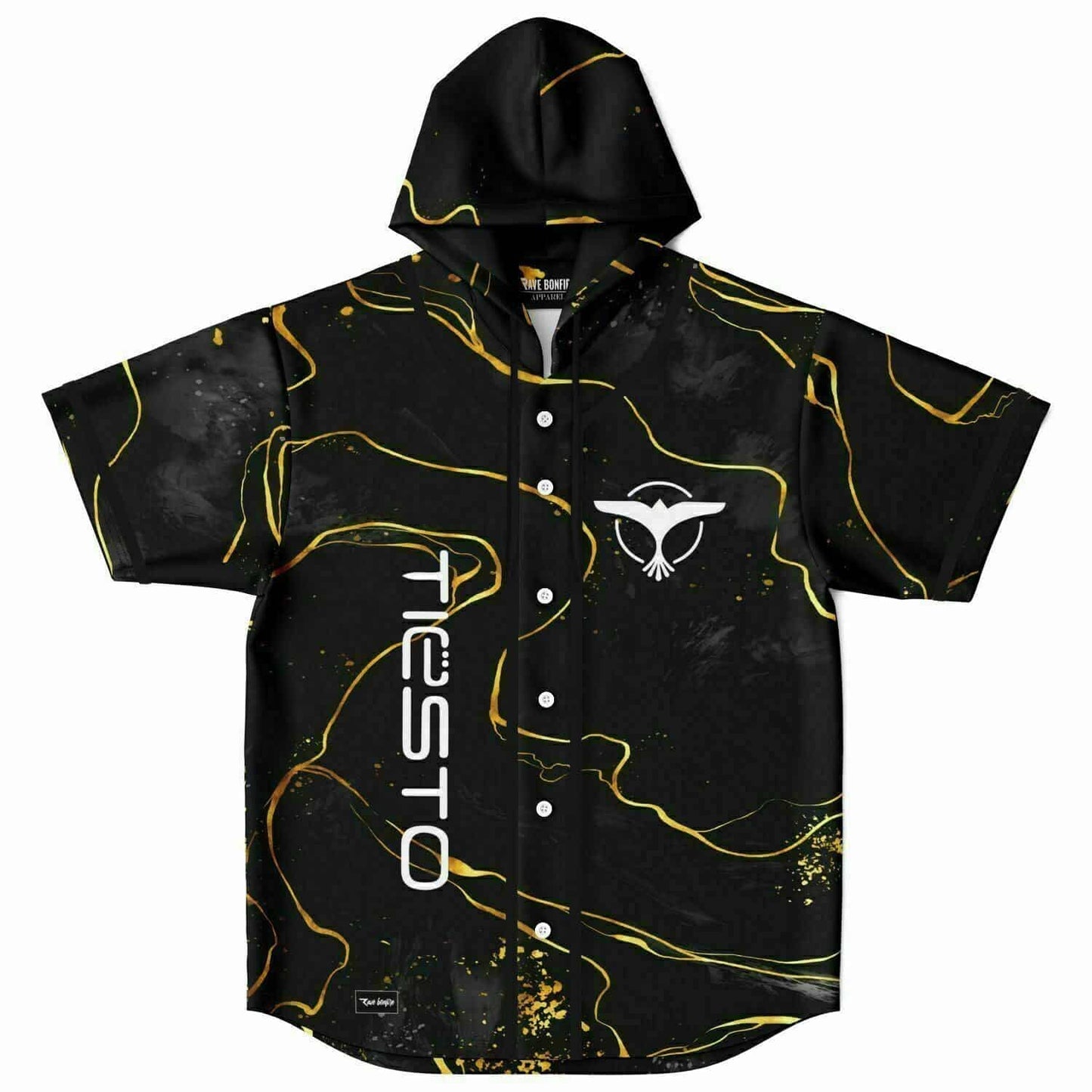 Tiesto Black Marble Rave Hooded Baseball Jersey