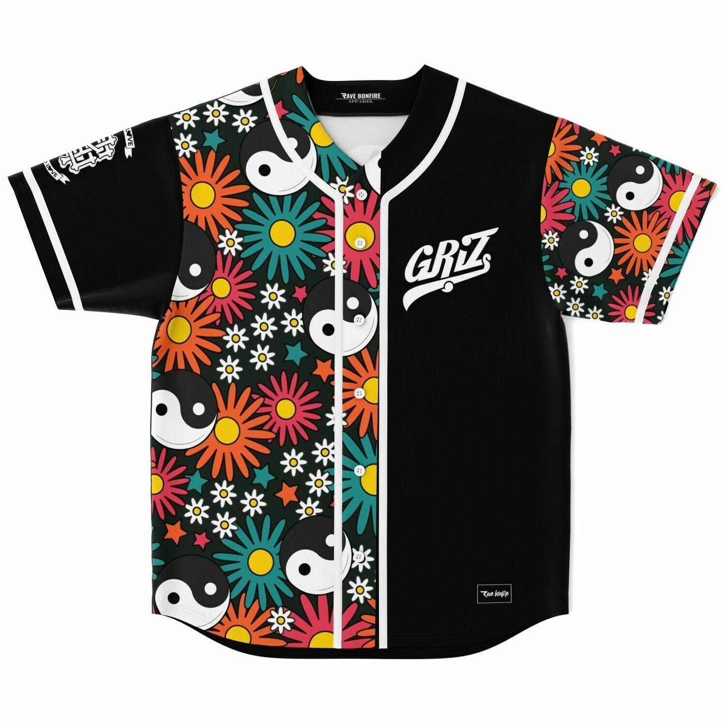 GRiZ Black Retro Daisies Rave Baseball Jersey