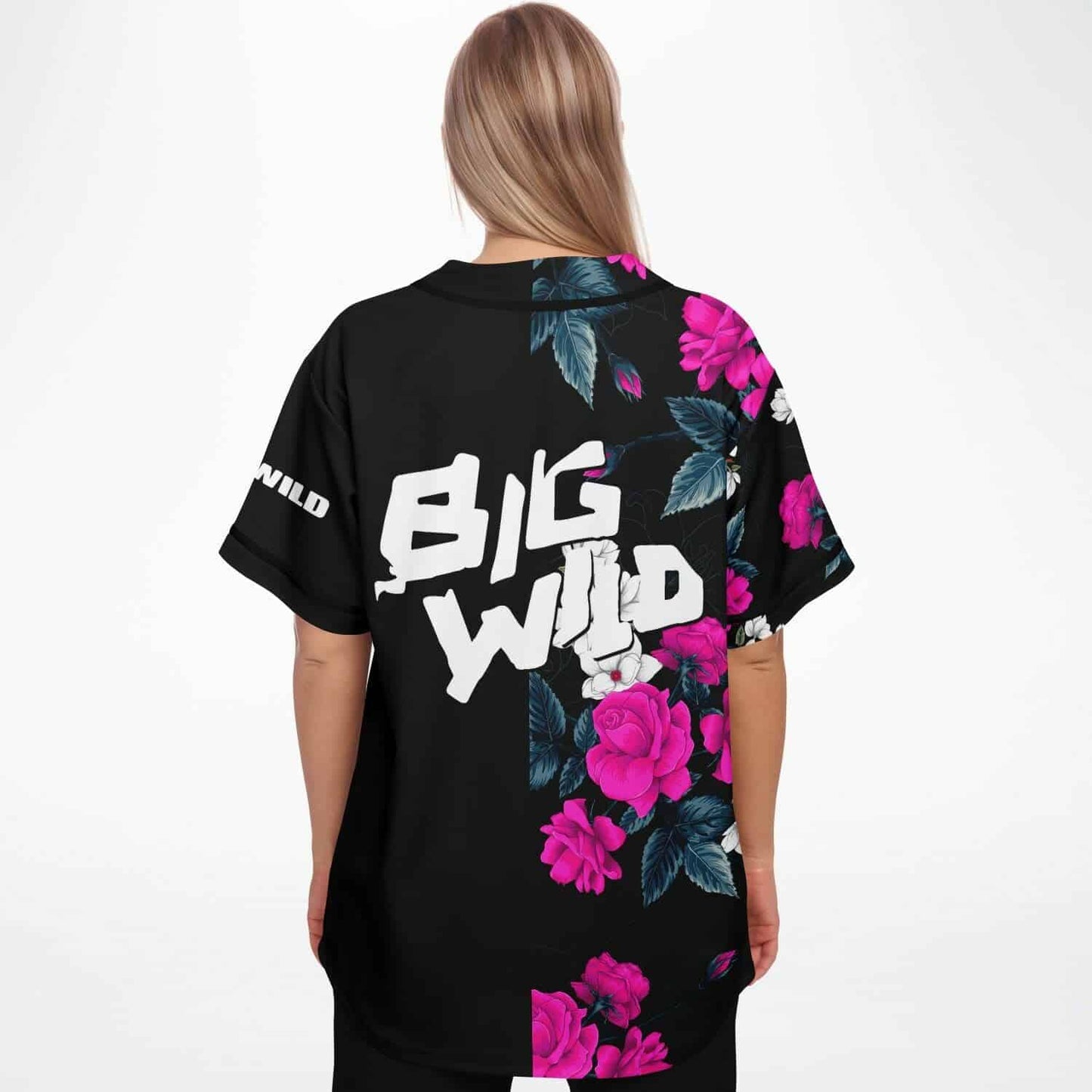 BIG WILD Black Roses Floral Rave Baseball Jersey