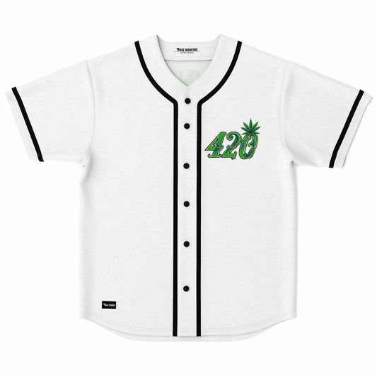 White Cannabis Leaf Rave Baseball Jersey