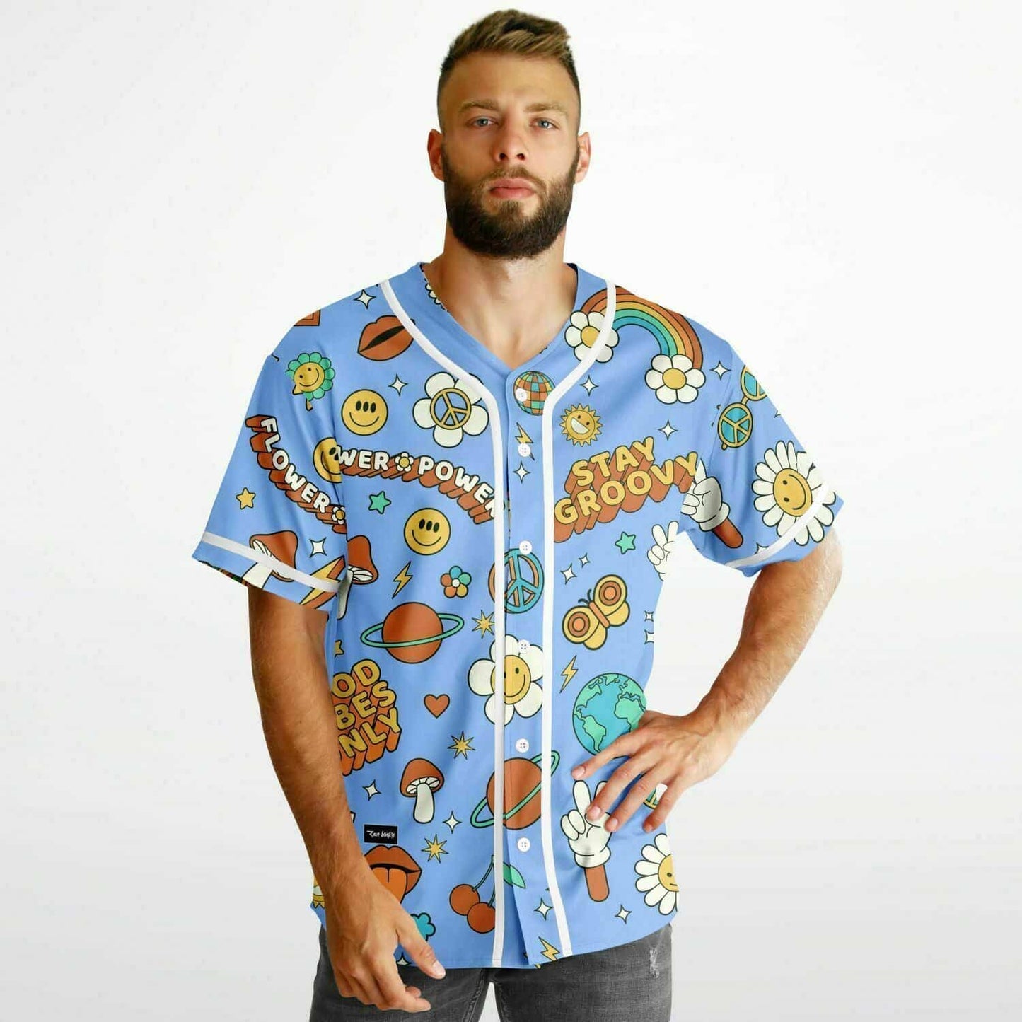 Stay Groovy Retro 70s Flower Power Reversible Baseball Jersey