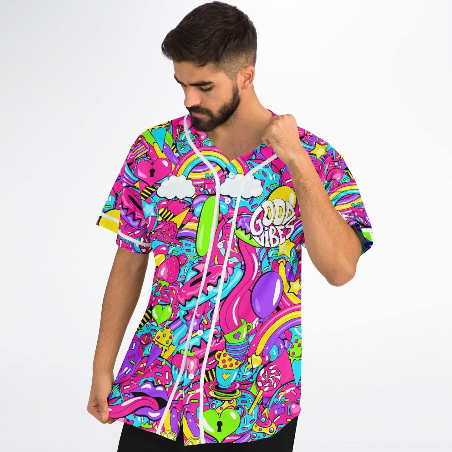 Hot Pink Dense Candy Rave Baseball Jersey