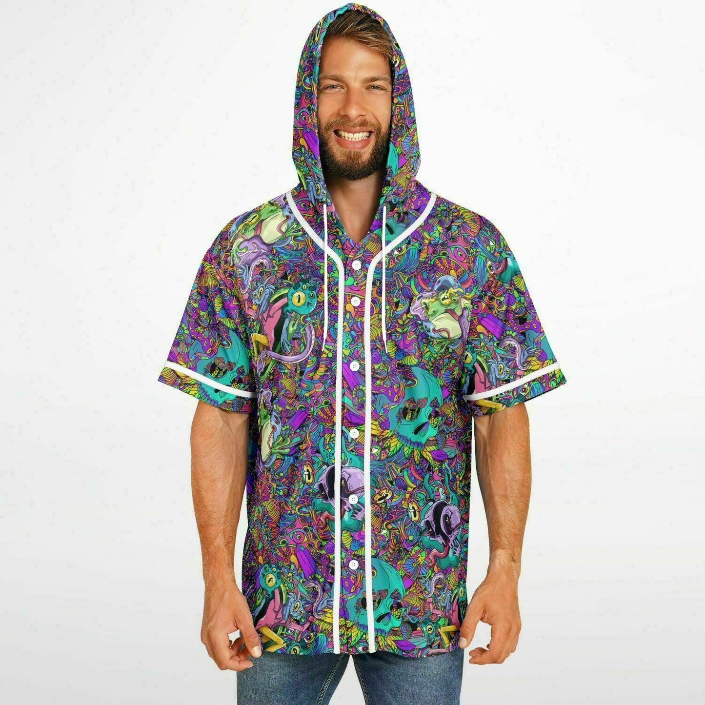 Vibrant Dense Psychedelic Rave Hooded Baseball Jersey