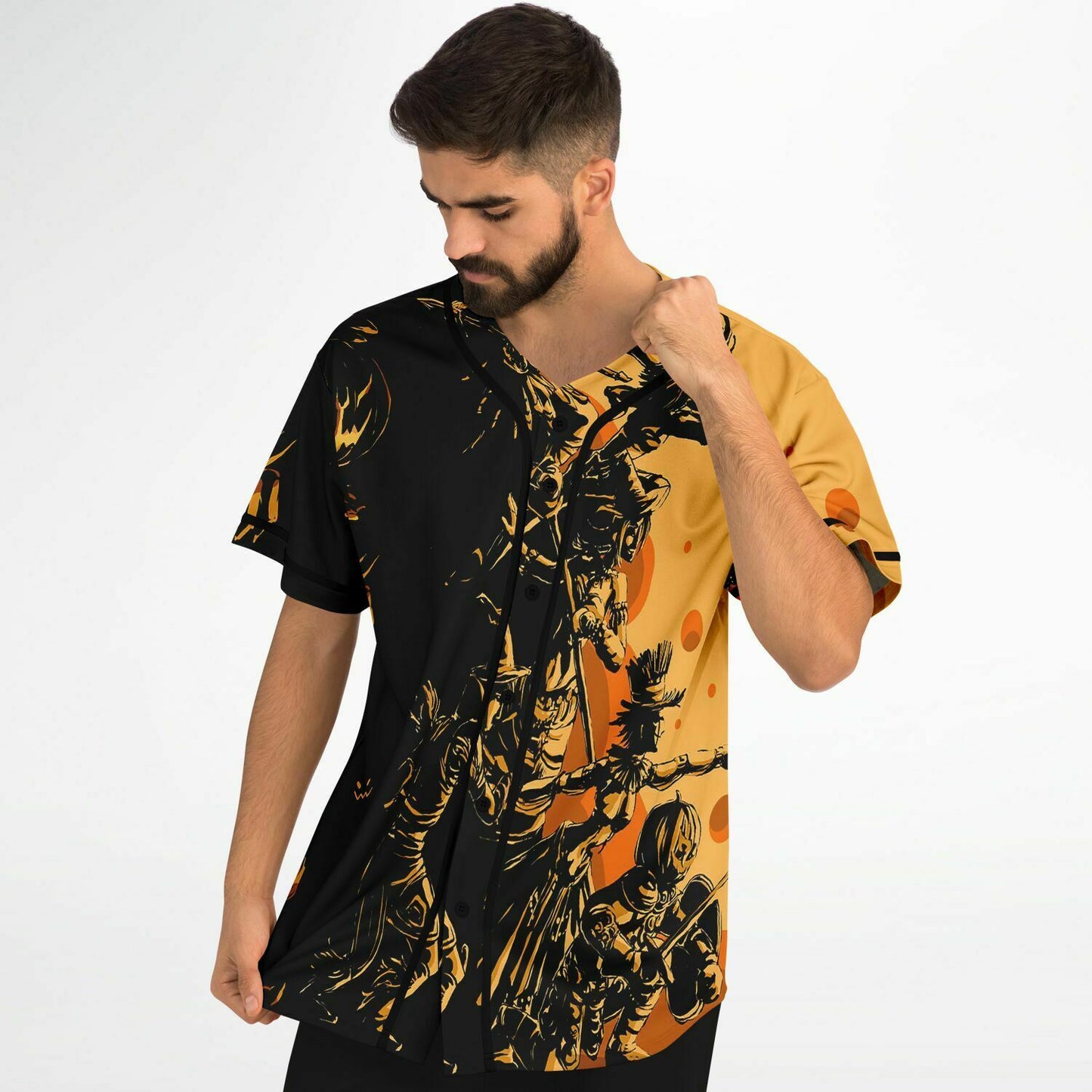 Black Orange Silhouetted Samurai Rave Baseball Jersey