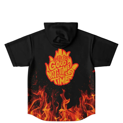 Black Cyber Rave Hooded Baseball Jersey