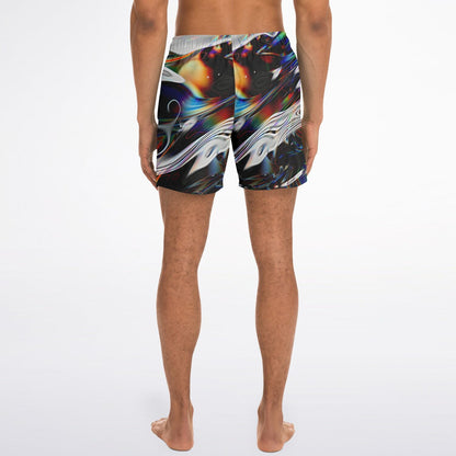 Black Abstract Glitchy Rave Swim Trunks