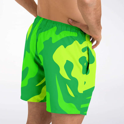Green Abstract Camo Rave Swim Trunks