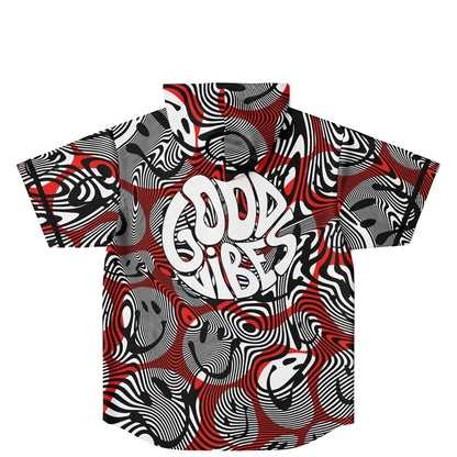 Red Psychedelic Swirled Rave Hooded Baseball Jersey