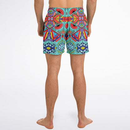 Turquoise Symmetrical Kaleidoscopic Rave Swim Trunks