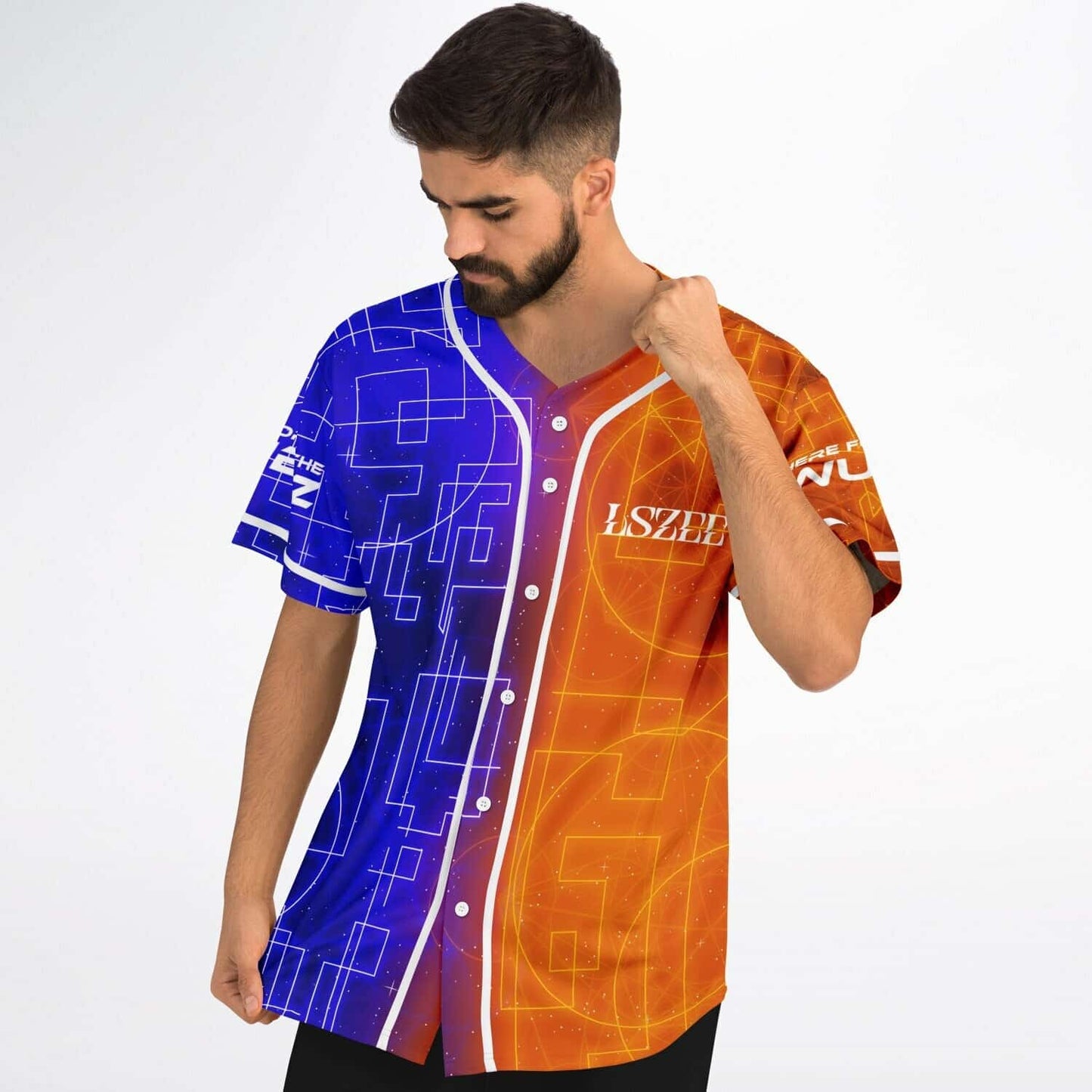 LSZEE Split Blue Geometric Circuit Rave Baseball Jersey