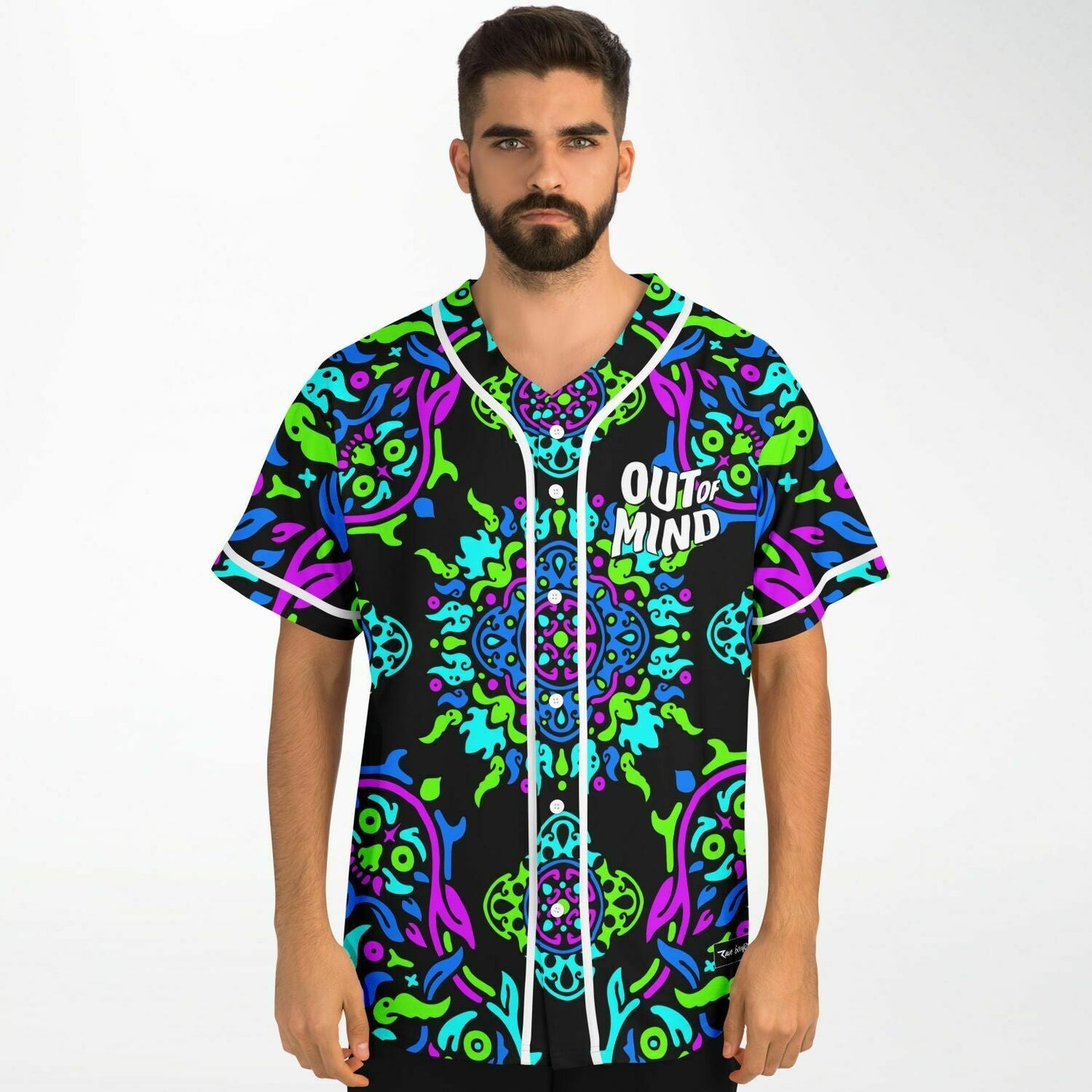 Black Symmetrical Kaleidoscope Rave Baseball Jersey