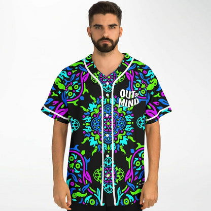 Black Symmetrical Kaleidoscope Rave Baseball Jersey