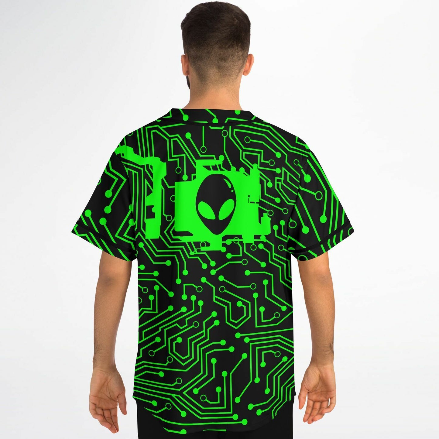 Neon Green Circuit Board Rave Baseball Jersey