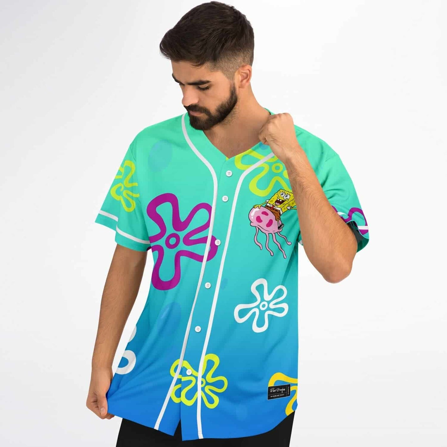 Teal Blue Spongebob Rave Baseball Jersey
