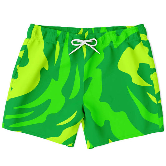 Green Abstract Camo Rave Swim Trunks