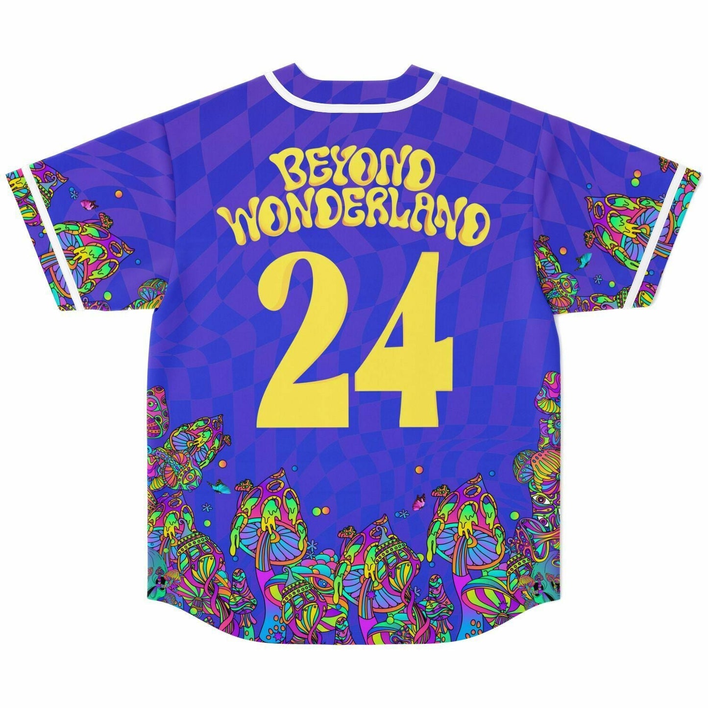 Beyond Wonderland Purple Blue Warped Checkerboard Rave Baseball Jersey