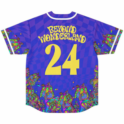 Beyond Wonderland Purple Blue Warped Checkerboard Rave Baseball Jersey