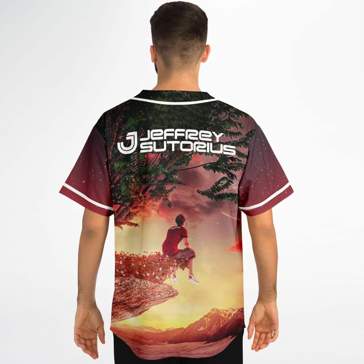 Jeffrey Sutorius Deep Maroon Sunset Rave Baseball Jersey