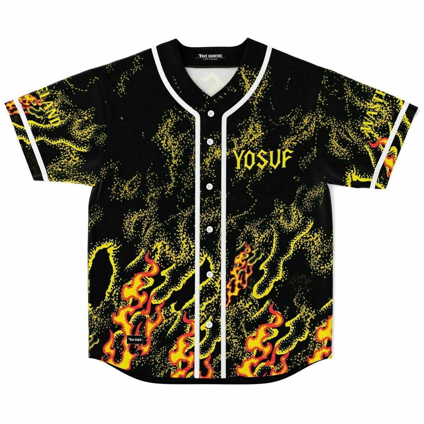Yosuf Black Flames Fire Rave Baseball Jersey