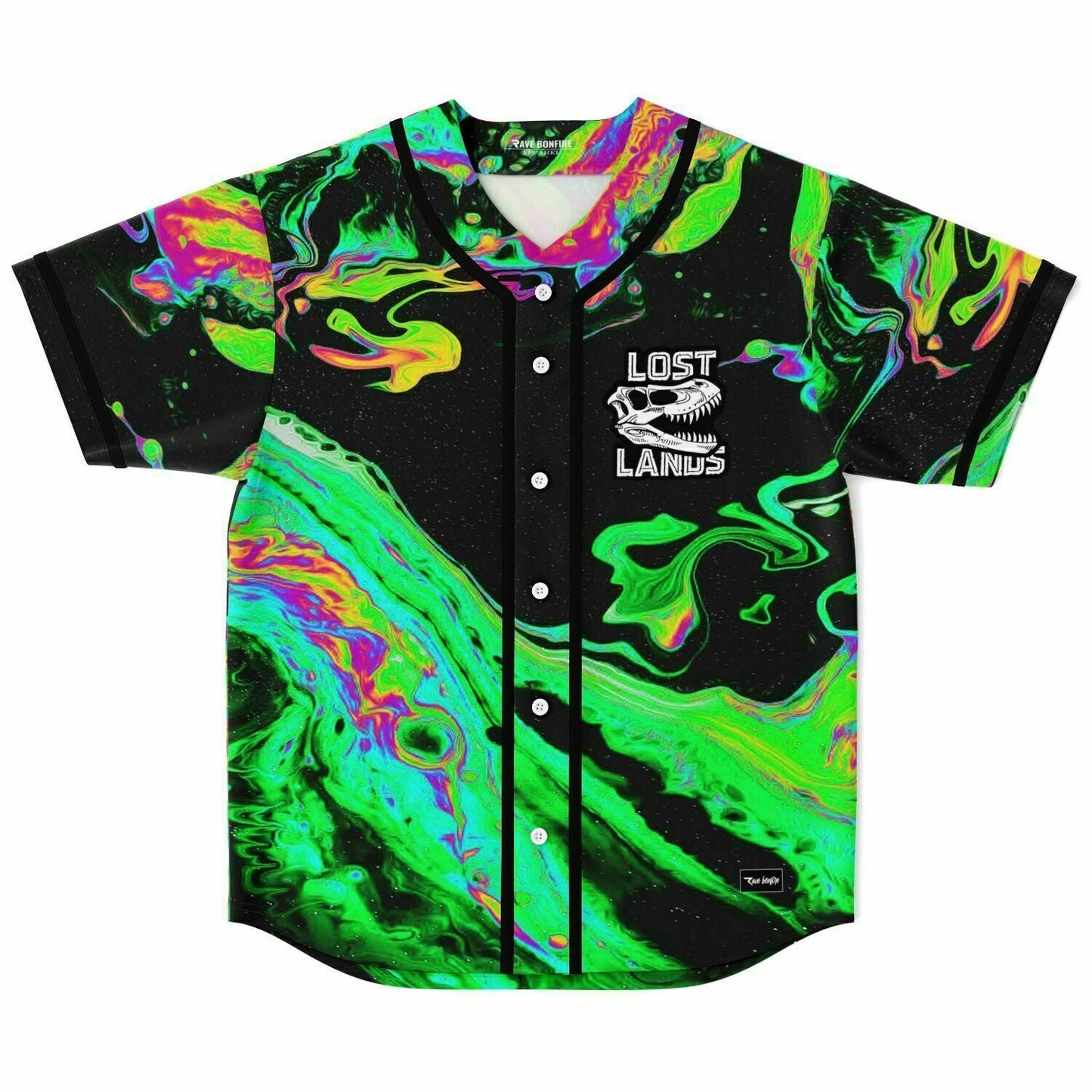 Lost Lands Neon Green Psychedelic Liquid Rave Baseball Jersey