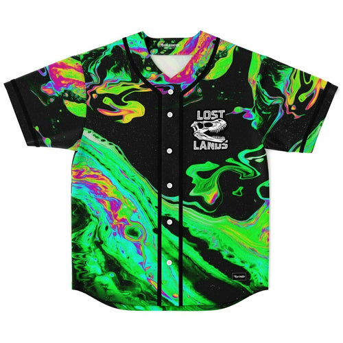 Lost Lands Neon Green Psychedelic Liquid Rave Baseball Jersey