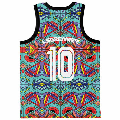 LSDREAM Turquoise Symmetrical Kaleidoscopic Rave Basketball Jersey