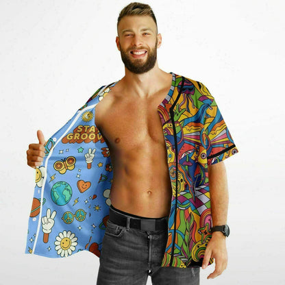 Stay Groovy Retro 70s Flower Power Reversible Baseball Jersey
