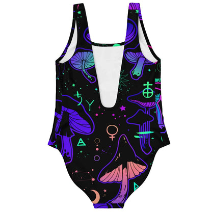 Black Glowing Mushrooms Rave Swimsuit