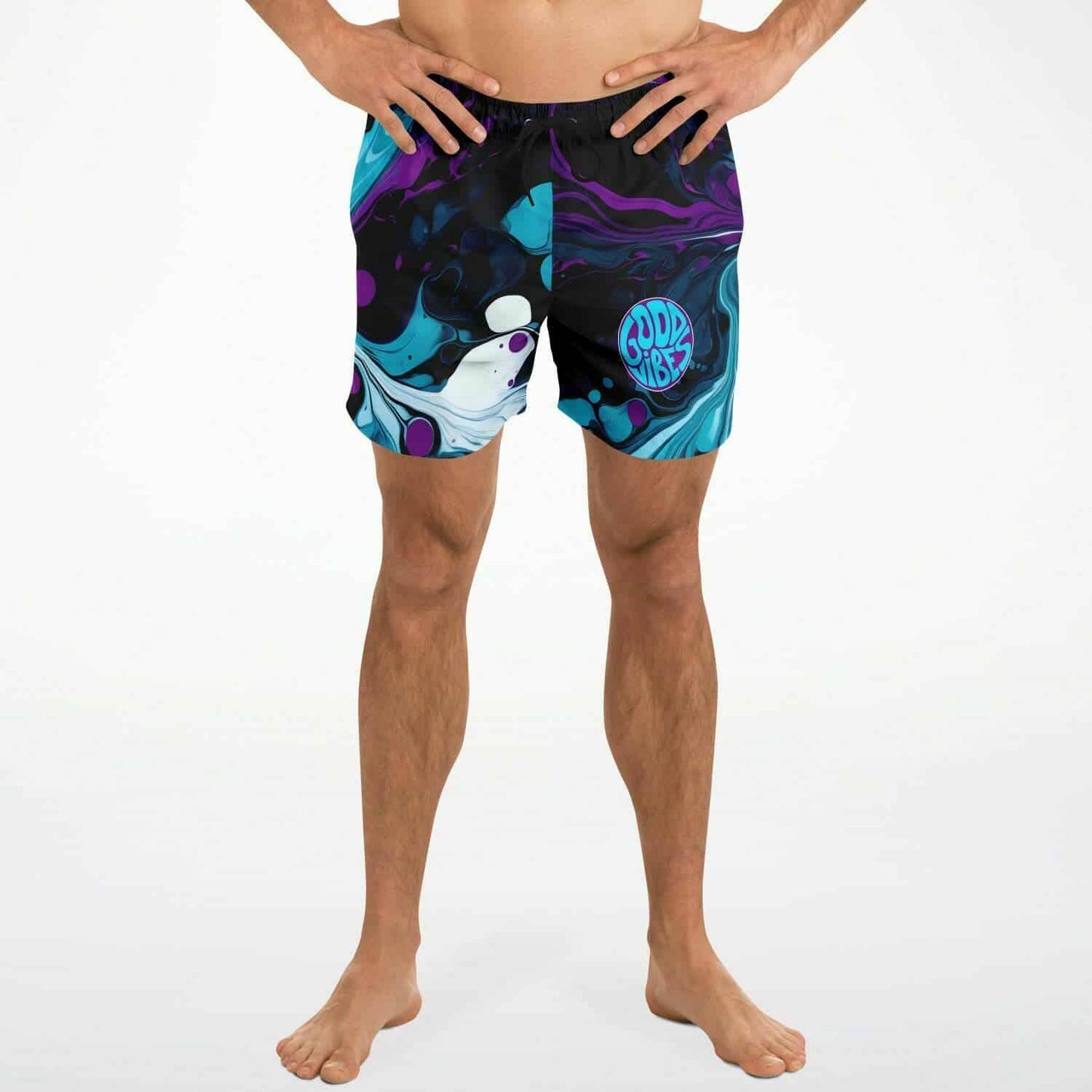 Black Liquid Marble Rave Swim Trunks