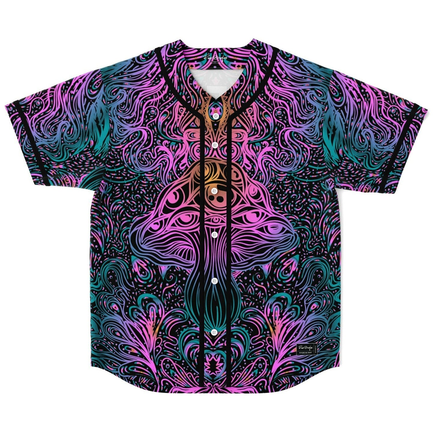 Black Psychedelic Mushroom Rave Baseball Jersey