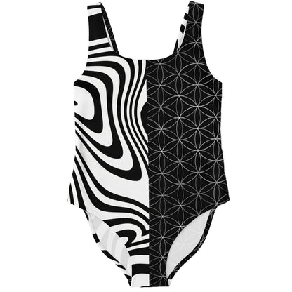 Black White Split Rave Swimsuit