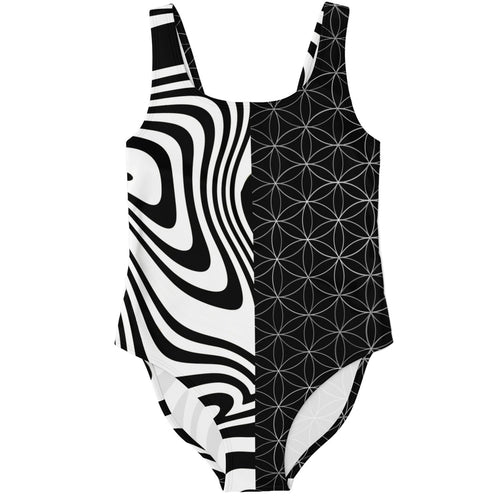 Black White Split Rave Swimsuit