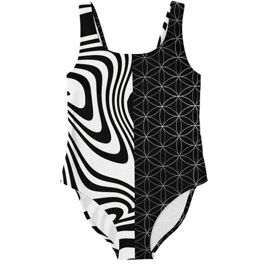 Black White Split Rave Swimsuit