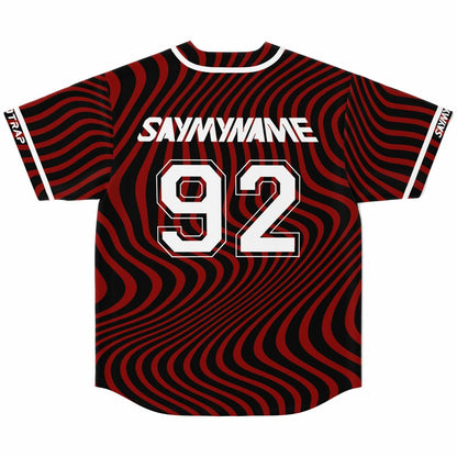 SAYMYNAME Deep Red Wavy Warped Rave Baseball Jersey