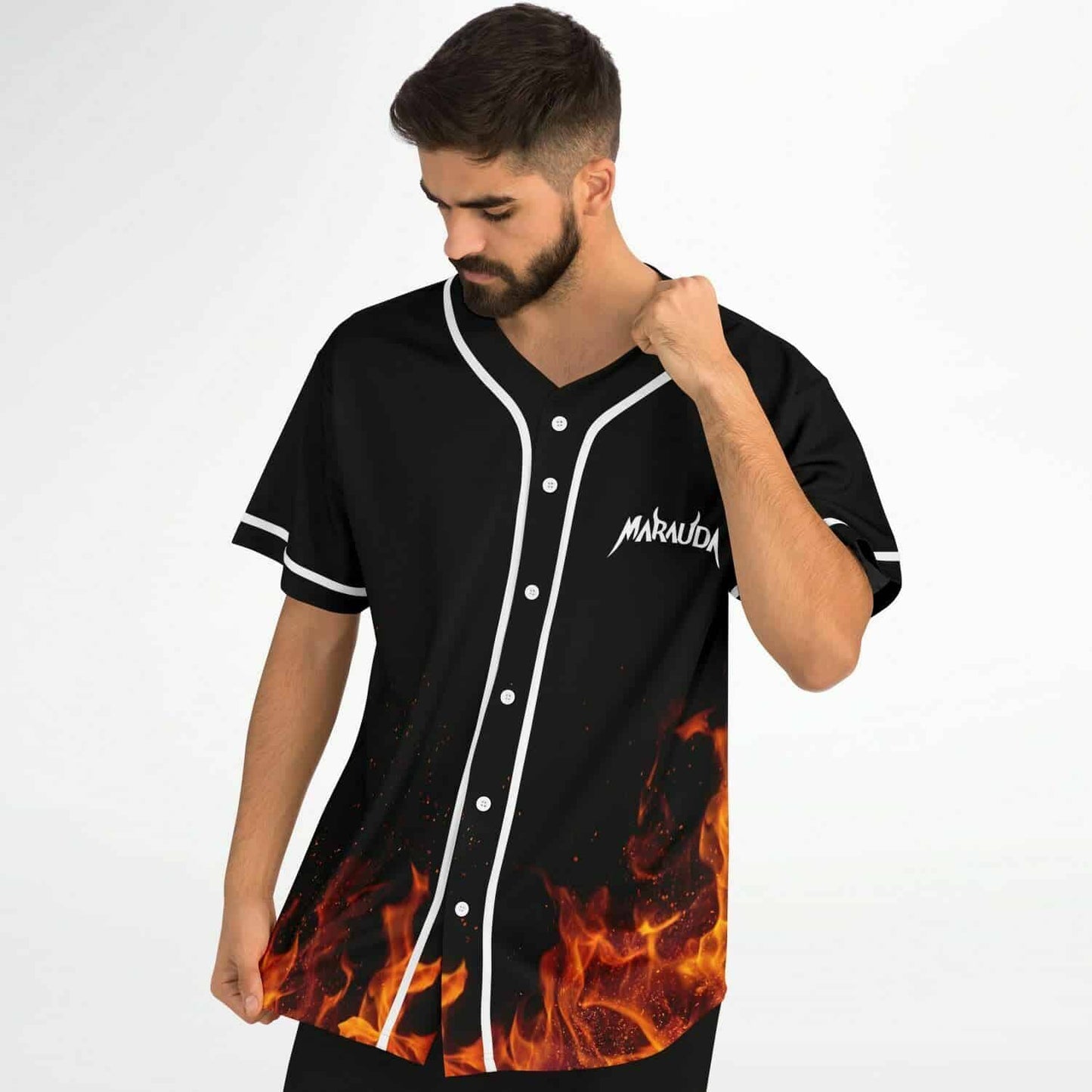 MARAUDA Black Flames Rave Baseball Jersey