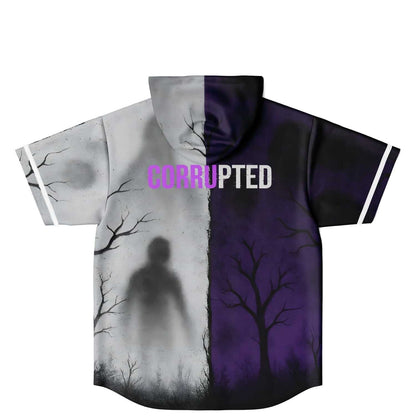 Split Black Spooky Bare Rave Hooded Baseball Jersey