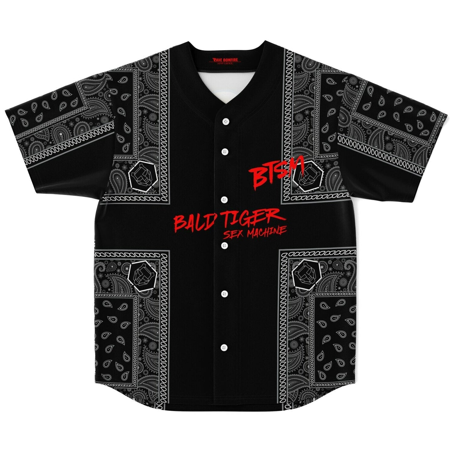 Bald Tiger Sex Machine Black Paisley Bandana Rave Baseball Jersey