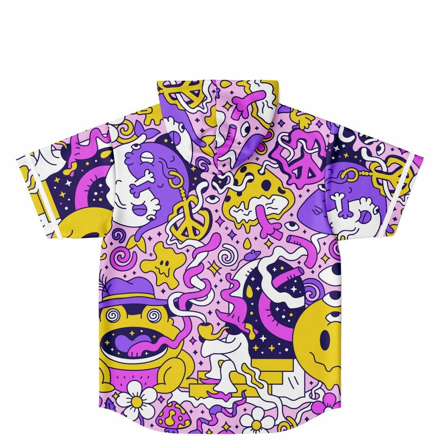 Pastel Pink Trippy Cartoon Rave Hooded Baseball Jersey