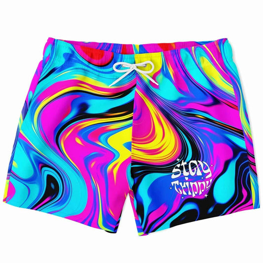 Hot Pink Swirling Liquid Rave Swim Trunks