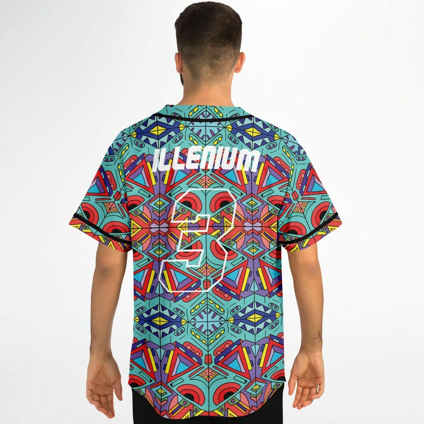 Illenium Teal Symmetrical Kaleidoscopic Rave Baseball Jersey