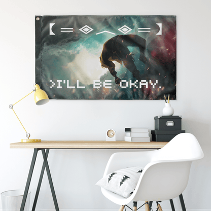 Dark Teal Silhouetted Figure Rave Flag